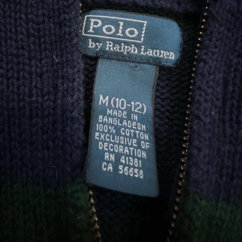 Polo Ralph Lauren Boy's Quarter Zip Striped Sweater, Blue/Green Stripes, 10-12 - Picture 3 of 9